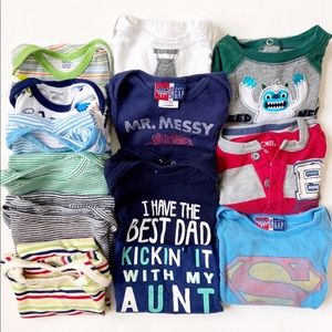 Lot of 13 pc baby boy onesies, Sz 3-6 mos